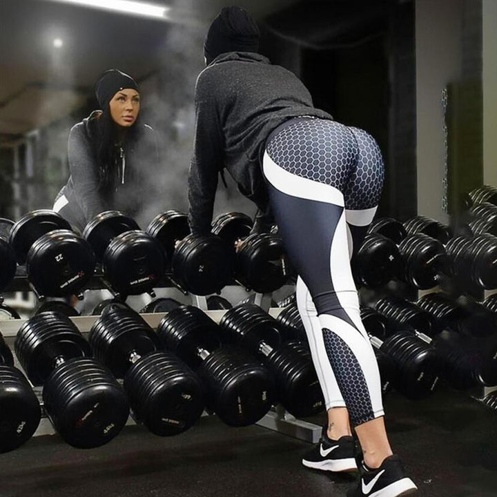 Legginsy damskie yoga z wysokim stanem z geometrycznym wzorem – Aurora-Czarny-S-Trend Polska