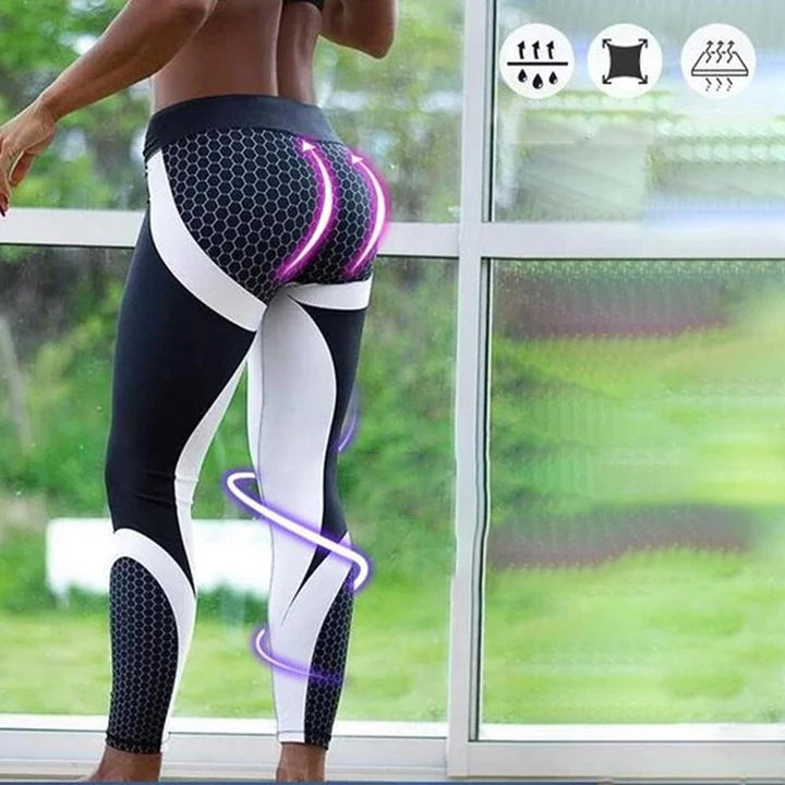 Legginsy damskie yoga z wysokim stanem z geometrycznym wzorem – Aurora-Czarny-S-Trend Polska