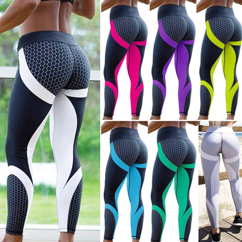 Legginsy damskie yoga z wysokim stanem z geometrycznym wzorem – Aurora-Czarny-S-Trend Polska