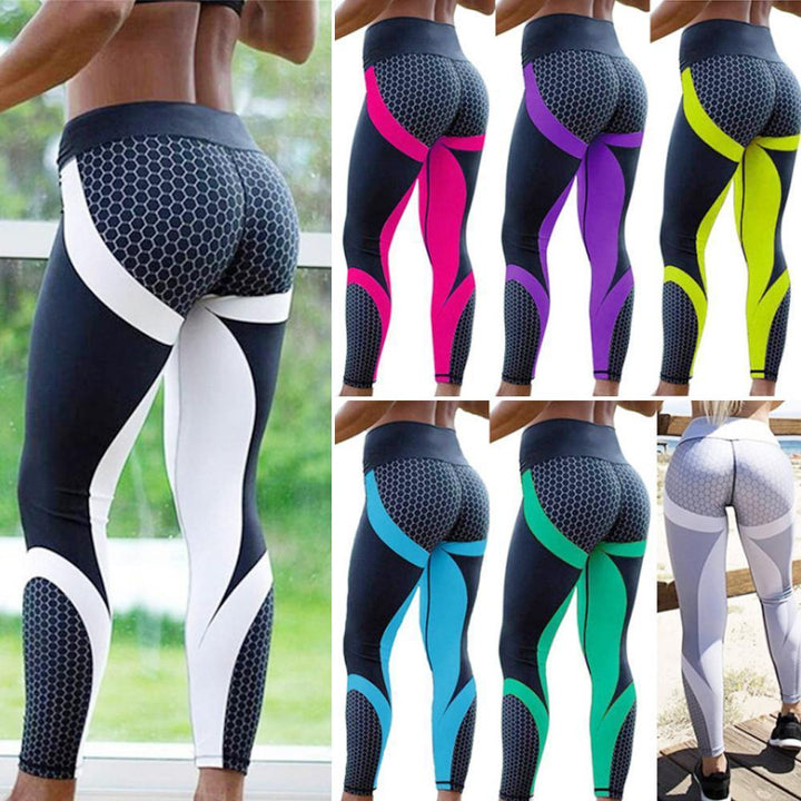 Legginsy damskie yoga z wysokim stanem z geometrycznym wzorem – Aurora-Czarny-S-Trend Polska