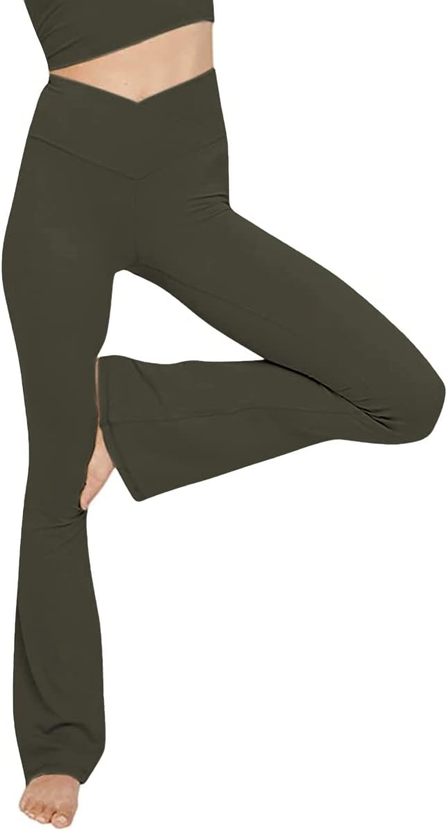 Legginsy do jogi z rozszerzanymi nogawkami - VFit-Oliwkowy zielony-2XS-Trend Polska