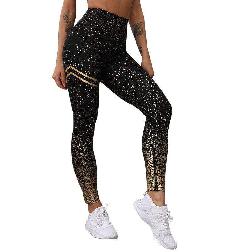 Legginsy sportowe z wysokim stanem - Lila-Czarny / Złoty-S-Trend Polska