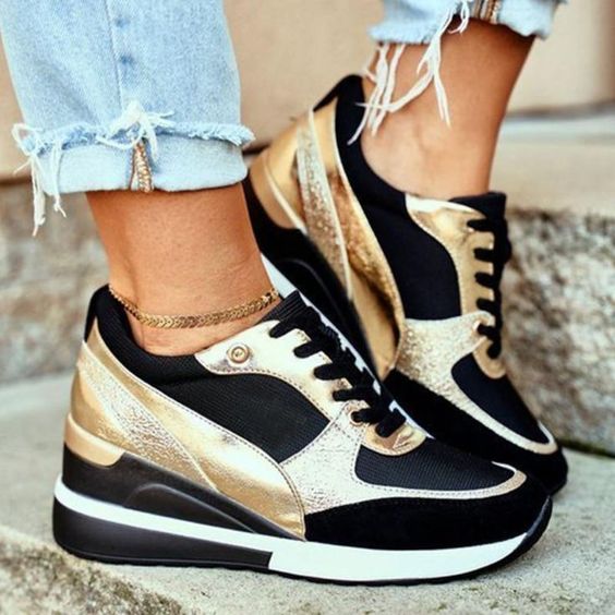 Lekka Air Sneakers dla kobiet - Nova-Czarny - Złoty-35-Trend Polska