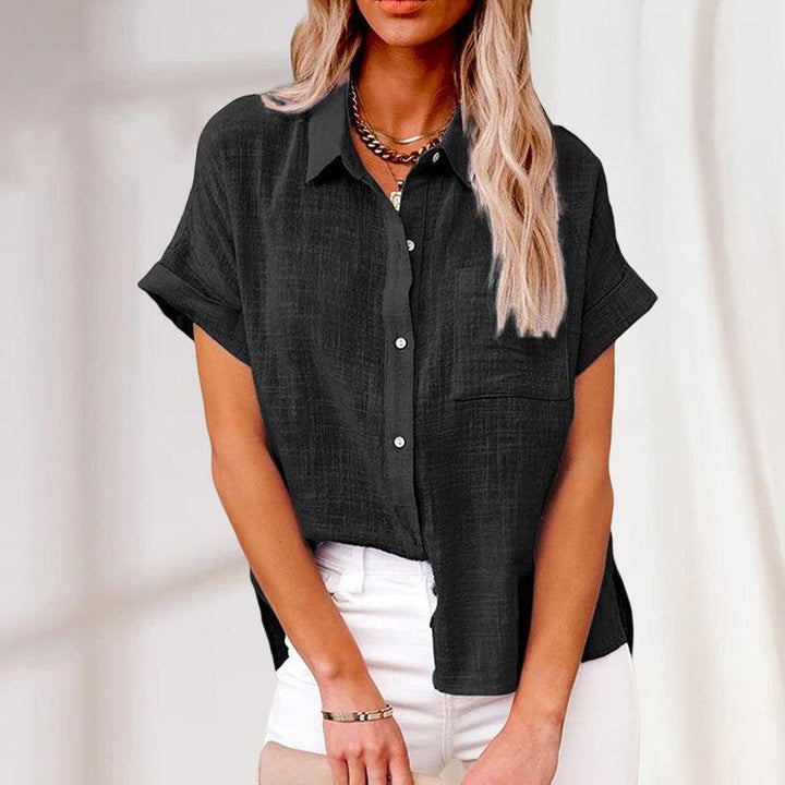 Lekka bluzka damska z krótkim rękawem – Nadia-Czarny-S-Trend Polska