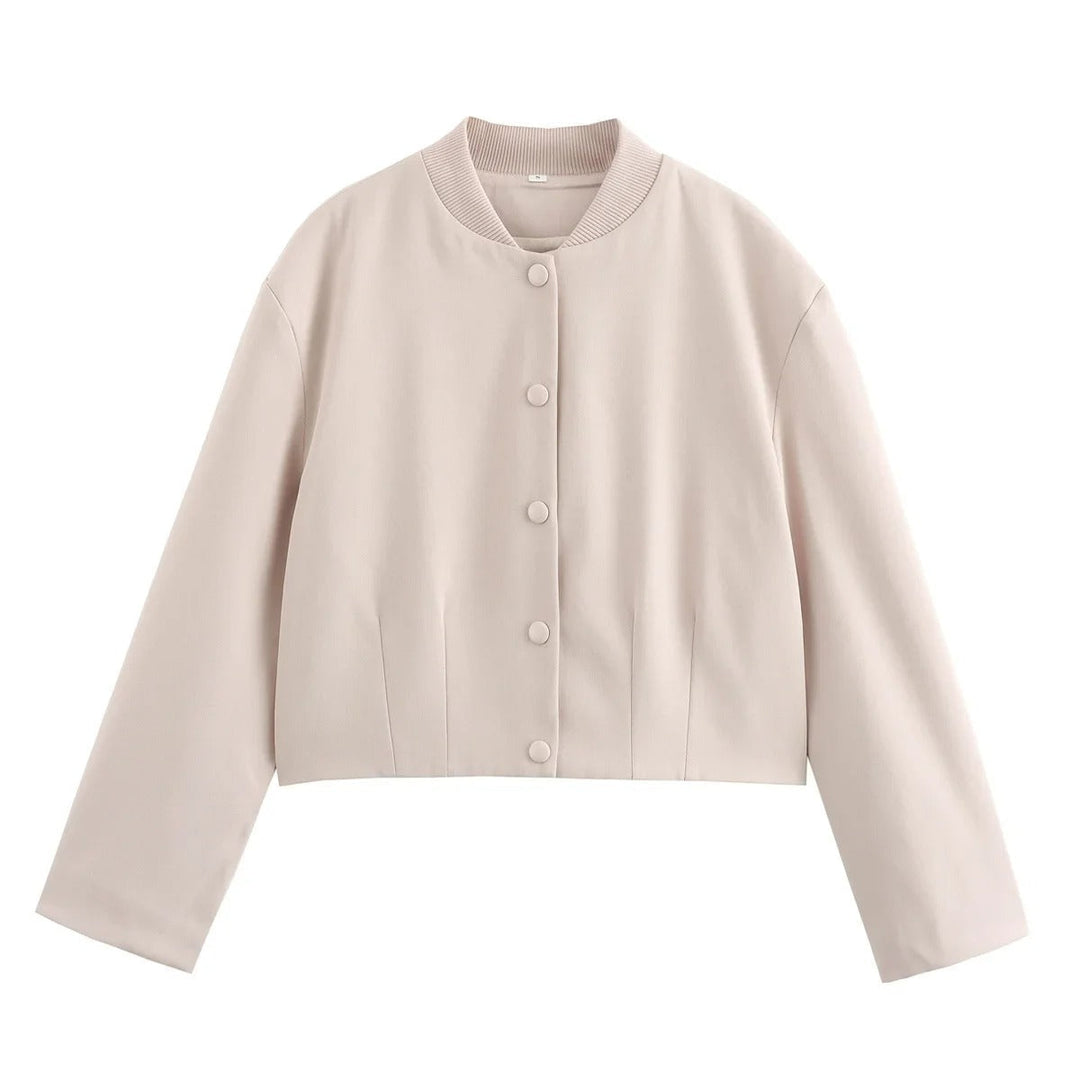 Lekka damska bomberka na lato – Casual Chic z stójką-Beżowy-S-Trend Polska