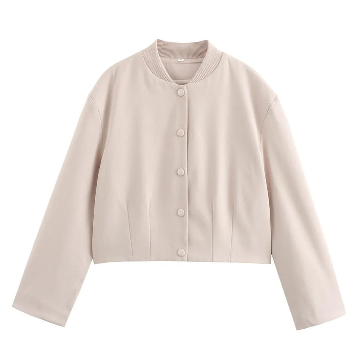 Lekka damska bomberka na lato – Casual Chic z stójką-Beżowy-S-Trend Polska