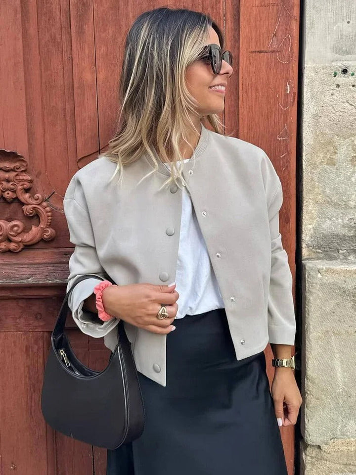Lekka damska bomberka na lato – Casual Chic z stójką-Beżowy-S-Trend Polska