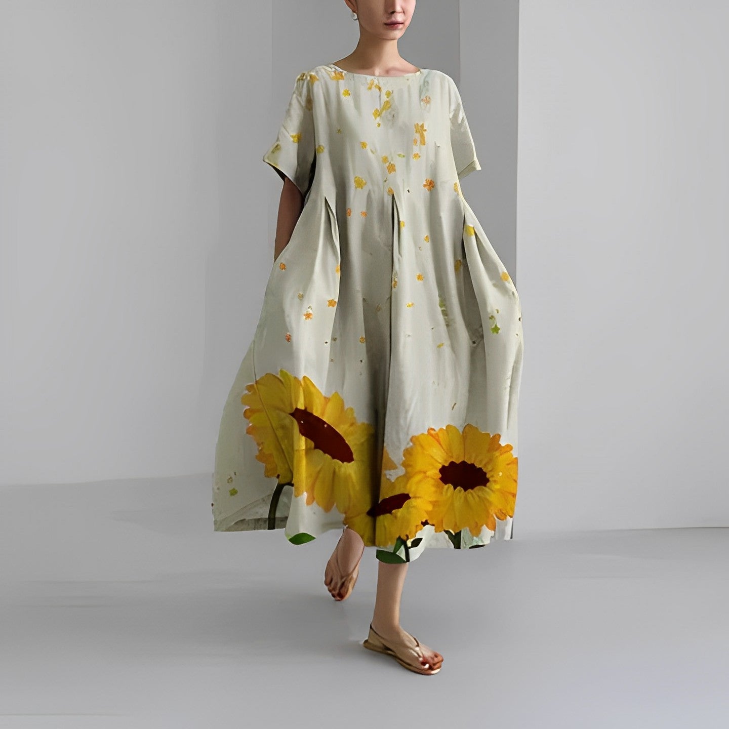 Lekka letnia maxi sukienka z akcentem w talii – Clara-Beżowy-S-Trend Polska
