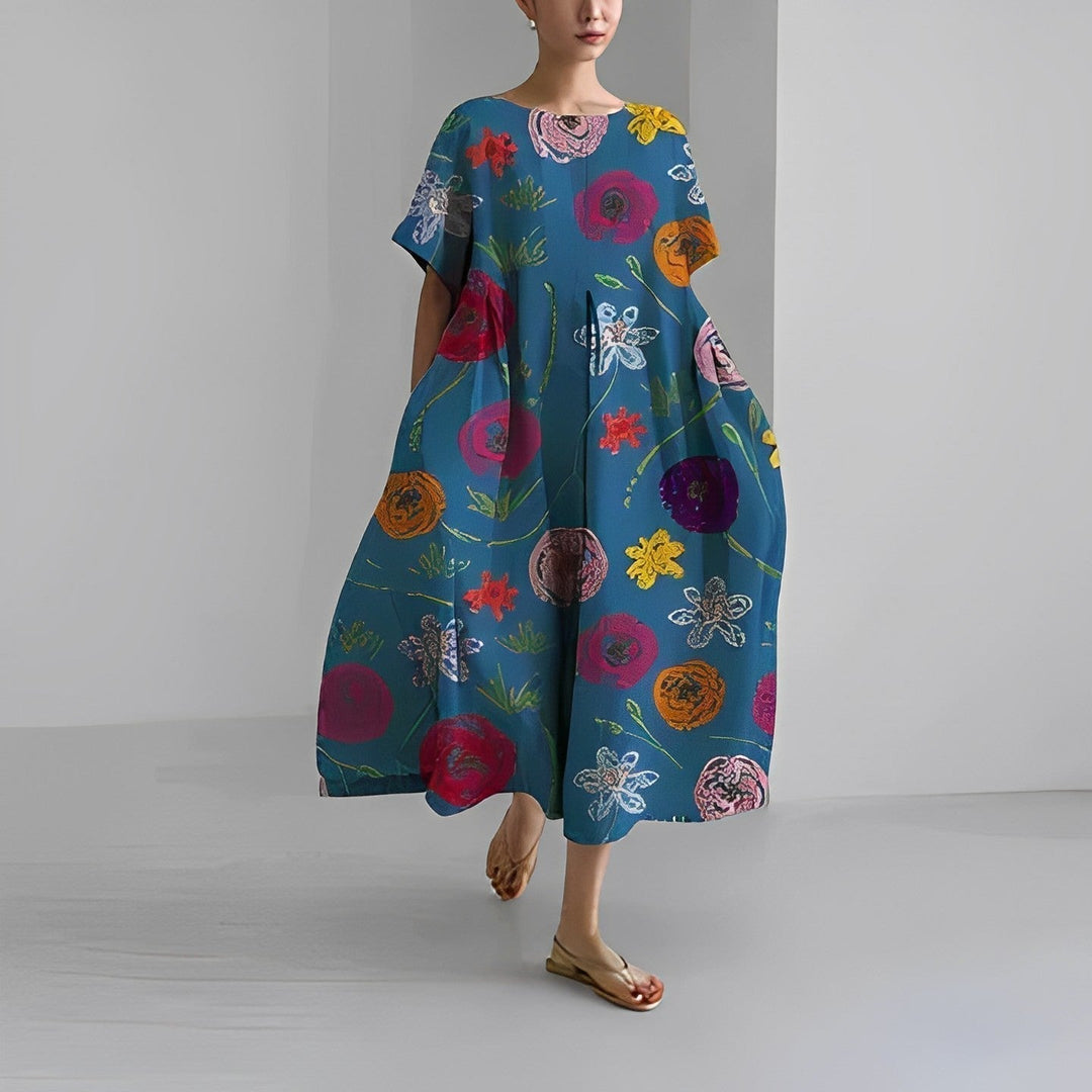 Lekka letnia maxi sukienka z akcentem w talii – Clara-Niebieski-S-Trend Polska