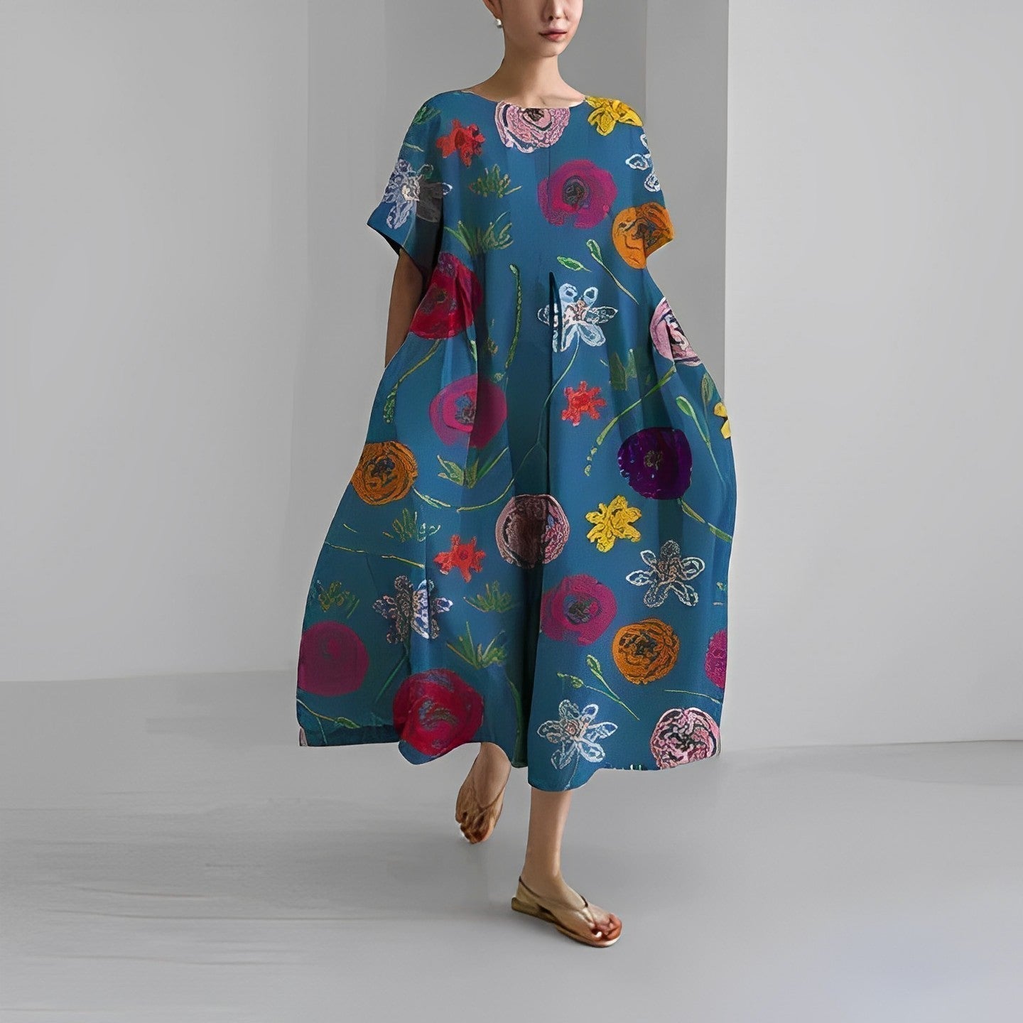 Lekka letnia maxi sukienka z akcentem w talii – Clara-Niebieski-S-Trend Polska