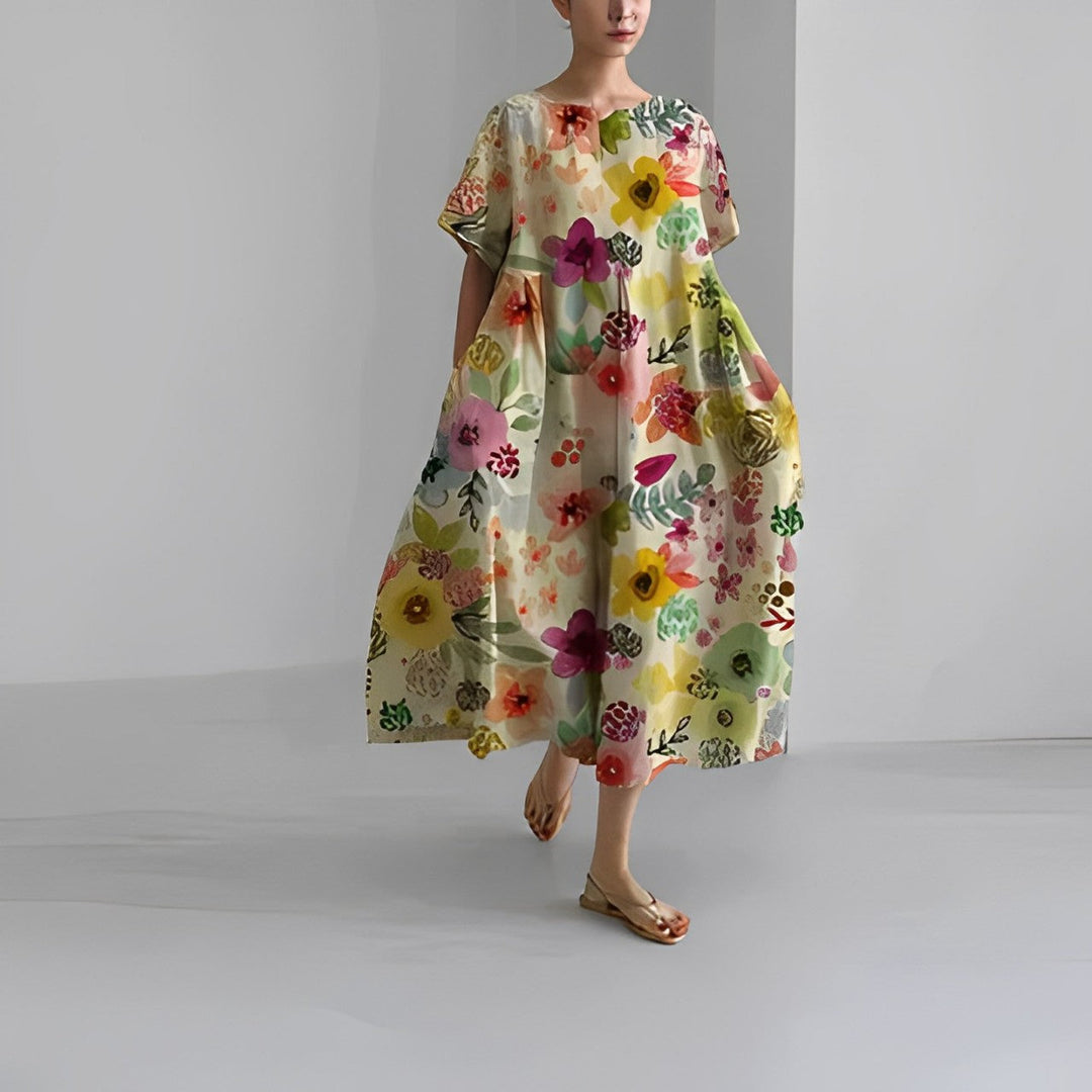 Lekka letnia maxi sukienka z akcentem w talii – Clara-Wielokolorowy-S-Trend Polska