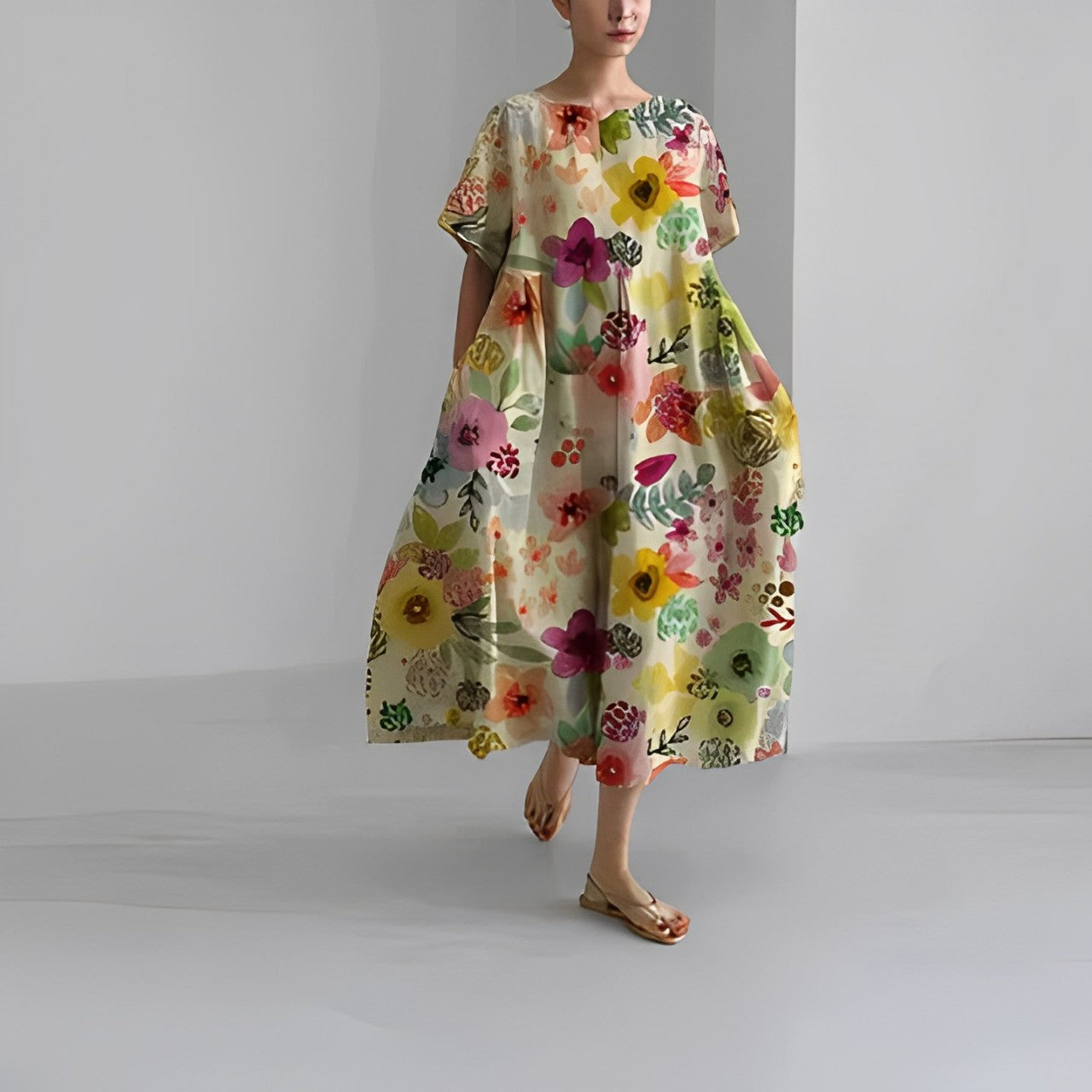 Lekka letnia maxi sukienka z akcentem w talii – Clara-Wielokolorowy-S-Trend Polska