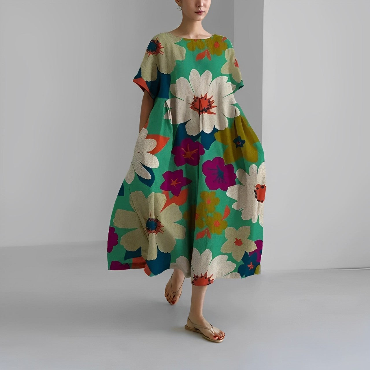 Lekka letnia maxi sukienka z akcentem w talii – Clara-Zielony-S-Trend Polska