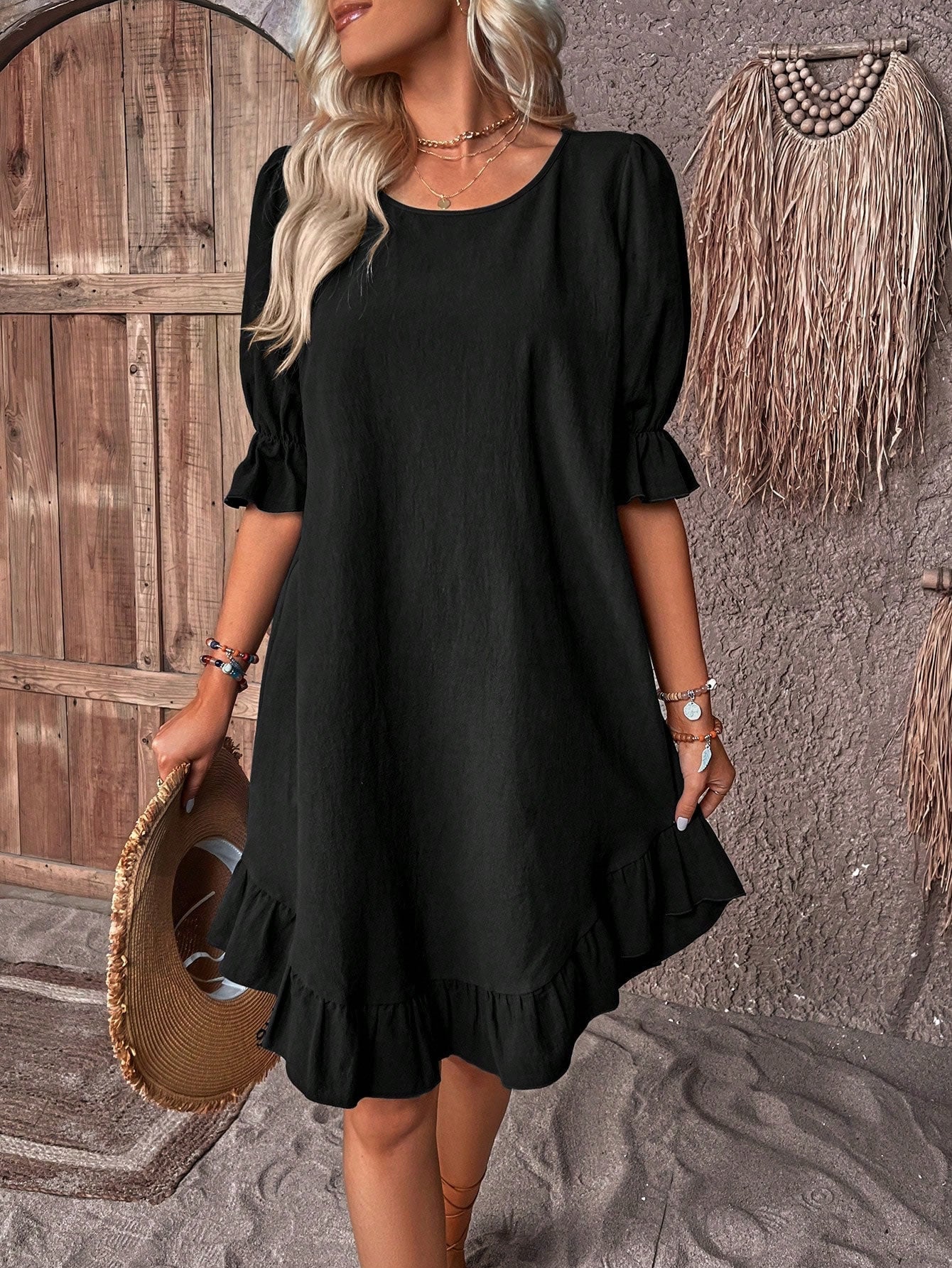 Lekka letnia sukienka Boho – Ylva-Czarny-S-Trend Polska