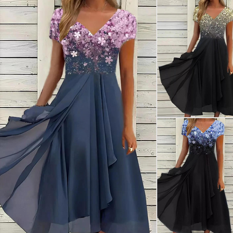 Lekka letnia sukienka z glamourowym wyglądem – Soraya-Niebiesko-Czarny-S-Trend Polska