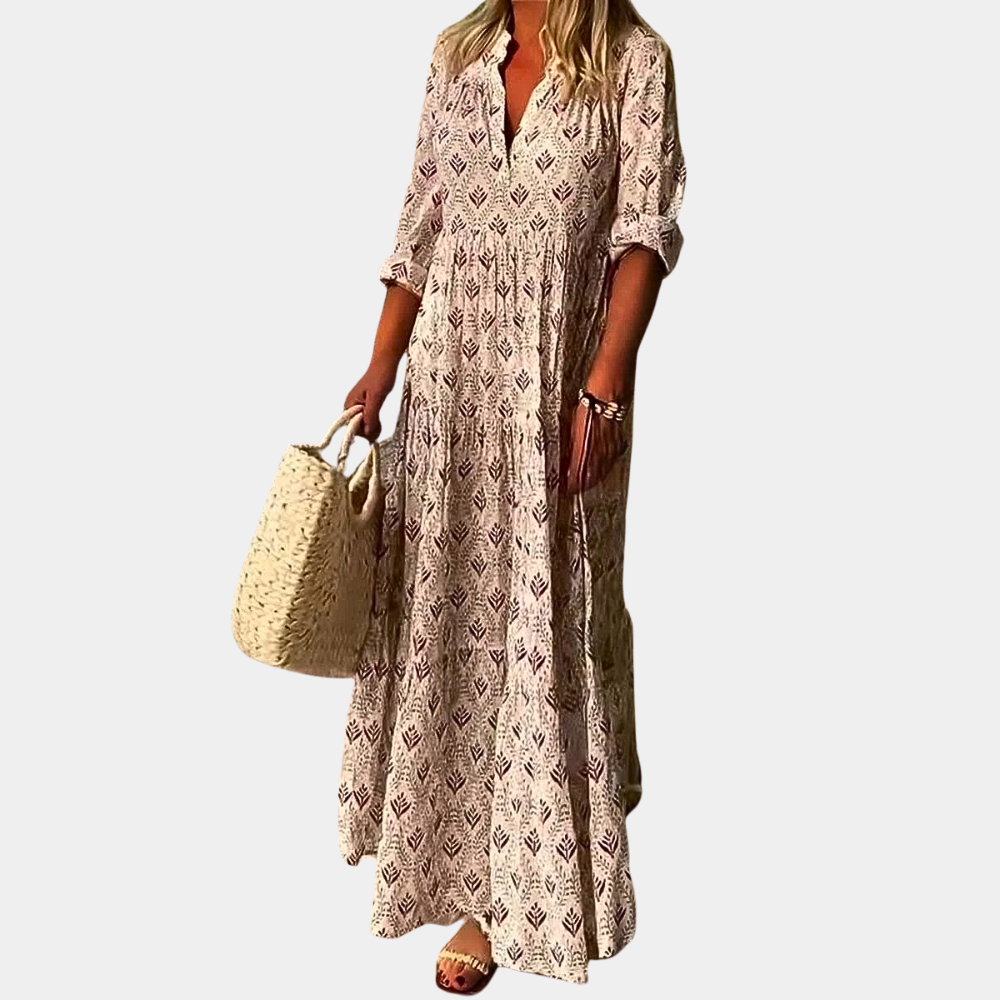 Lekka maxi letnia sukienka dla kobiet - Isla-Brązowy-S-Trend Polska