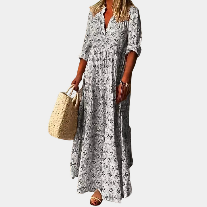 Lekka maxi letnia sukienka dla kobiet - Isla-Szary-S-Trend Polska