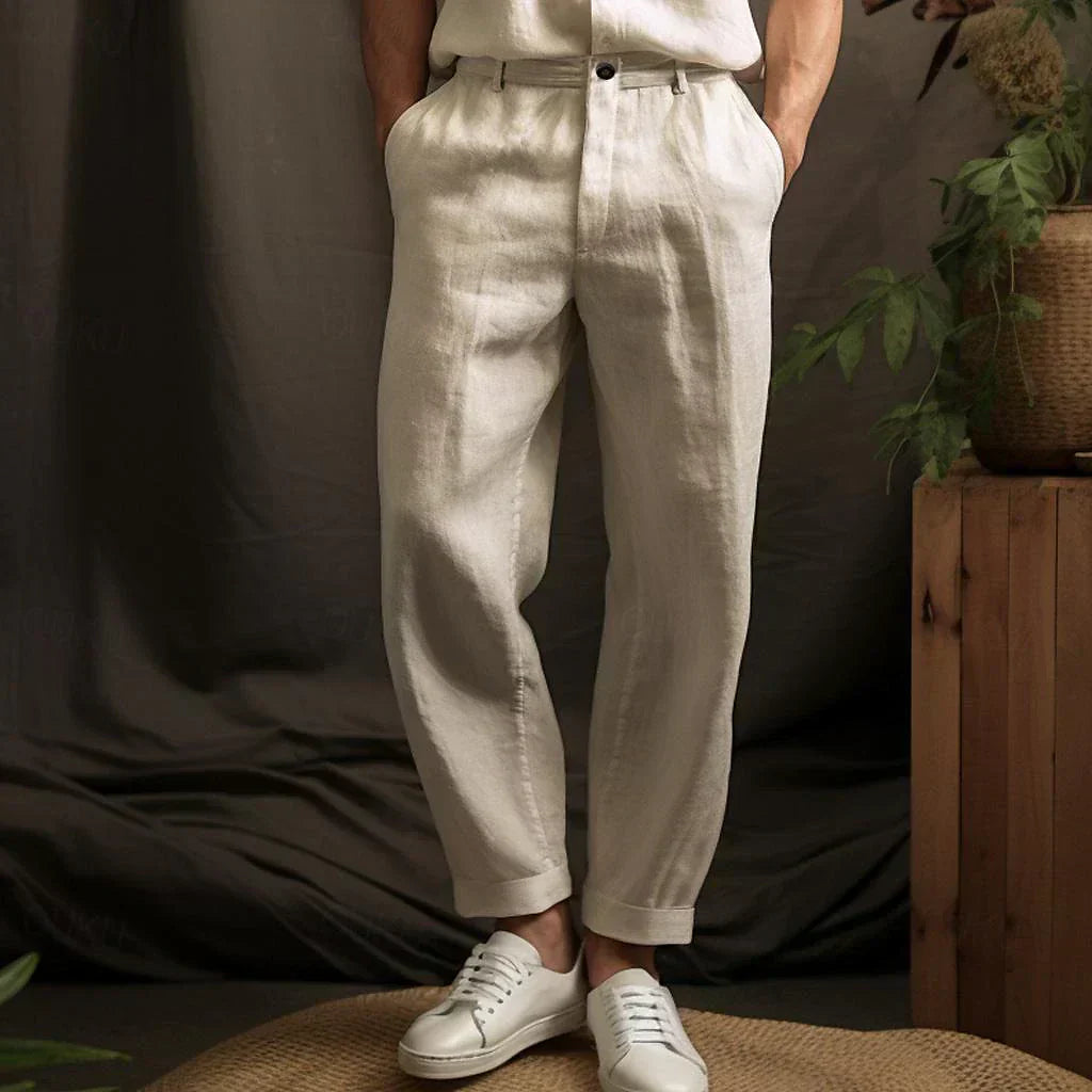 Lekka męska lniana spodnie w luźnym kroju – Luca-Khaki-S-Trend Polska