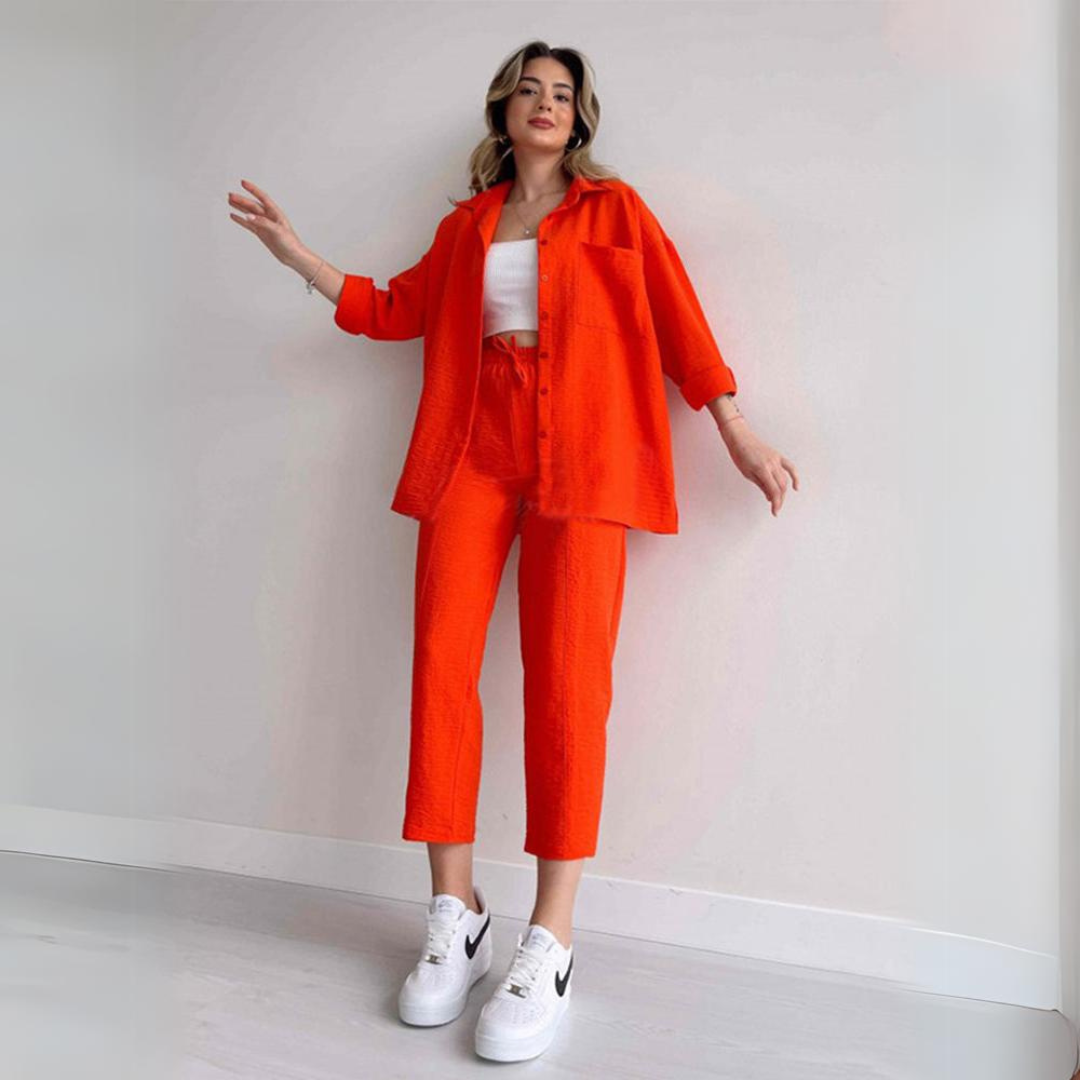 Lekki damski zestaw lniany – Camille-Rot-S-Trend Polska