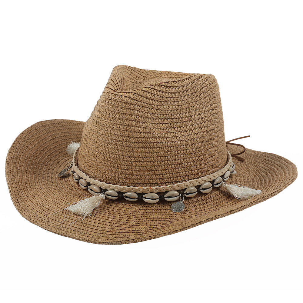 Lekki letni kapelusz z muszelkami i frędzlami – Jasmine-Khaki-Trend Polska