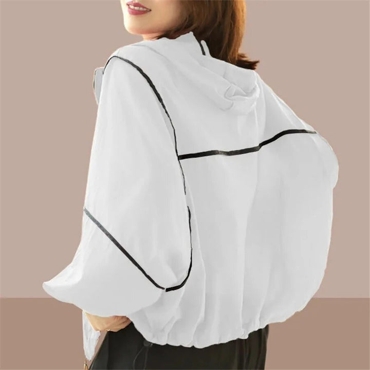 Lekkie Damska Letnia Bluza z Kapturem w Oversized Rozmiarze - Zoë-Biały-S-Trend Polska