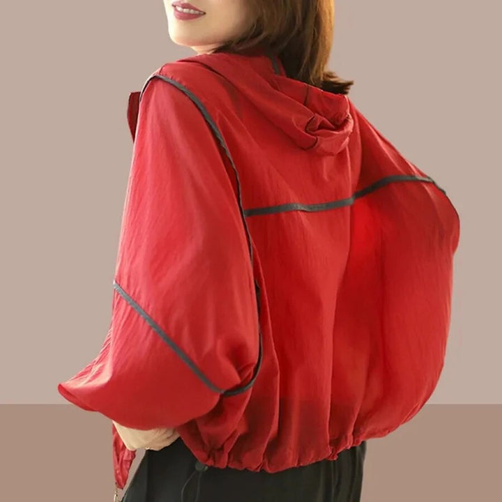 Lekkie Damska Letnia Bluza z Kapturem w Oversized Rozmiarze - Zoë-Czerwony-S-Trend Polska