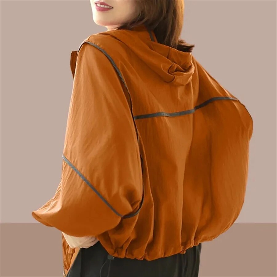Lekkie Damska Letnia Bluza z Kapturem w Oversized Rozmiarze - Zoë-Pomarańczowy-S-Trend Polska