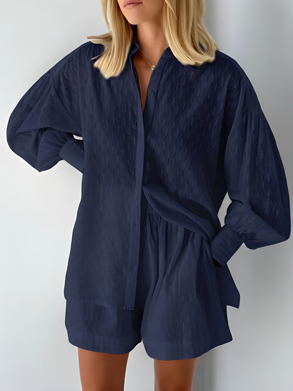Lekkie damskie letnie spodenki – Juna-Ciemnoniebieski-S-Trend Polska