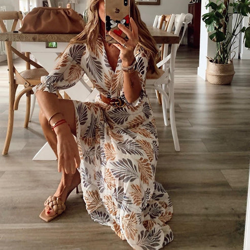 Lekkie letnia sukienka z nadrukiem liści - Livia-S-Trend Polska