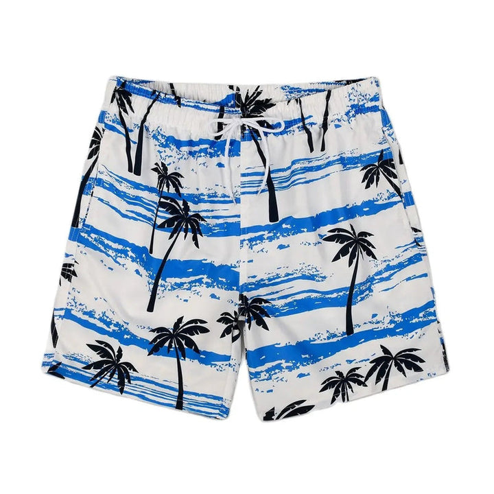 Lekkie letnie szorty męskie z printem palm – Nico-Biały/Niebieski-S-Trend Polska