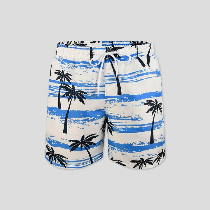 Lekkie letnie szorty męskie z printem palm – Nico-Biały/Niebieski-S-Trend Polska