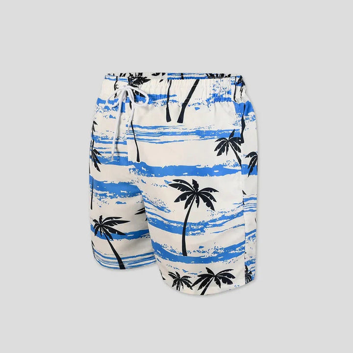 Lekkie letnie szorty męskie z printem palm – Nico-Biały/Niebieski-S-Trend Polska