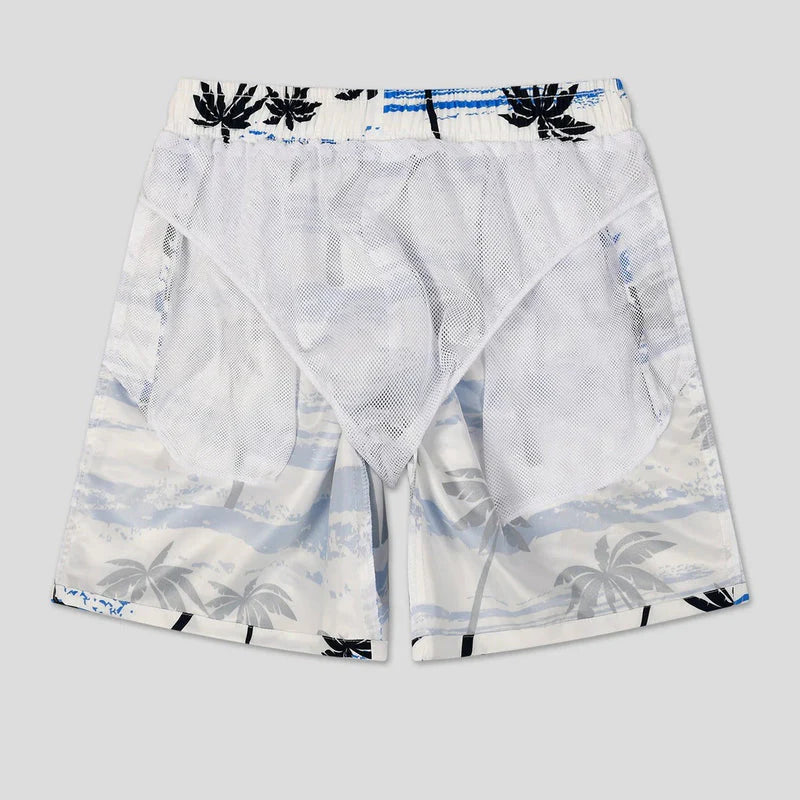 Lekkie letnie szorty męskie z printem palm – Nico-Biały/Niebieski-S-Trend Polska