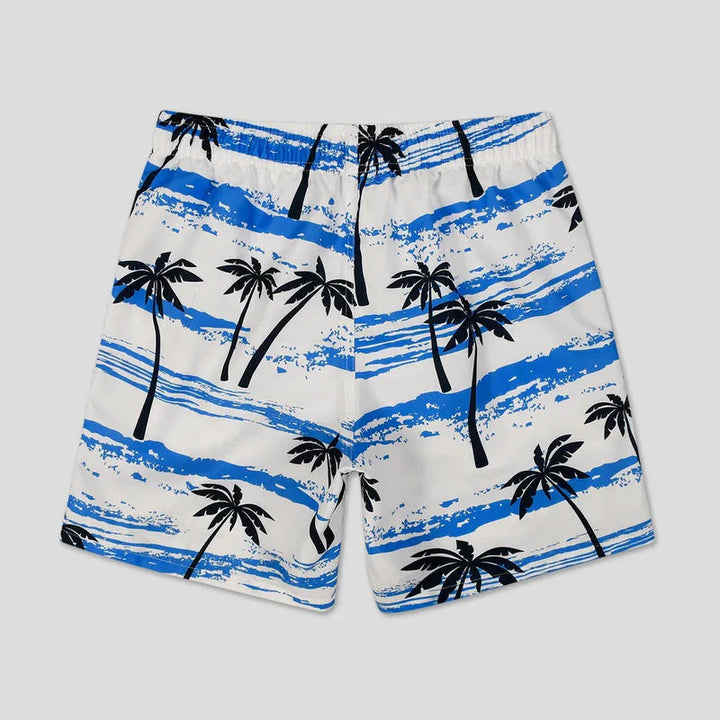 Lekkie letnie szorty męskie z printem palm – Nico-Biały/Niebieski-S-Trend Polska