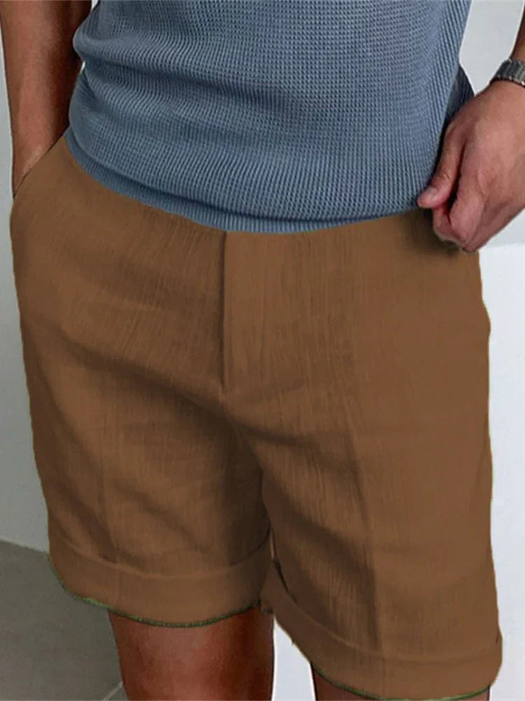 lekkie męskie szorty letnie z lnu w luźnym fasonie - Jorin-Kawowy-S-Trend Polska