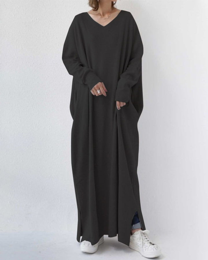 Letnia maxi sukienka z mieszanki bawełny i lnu – Sorella-Czarny-S-Trend Polska