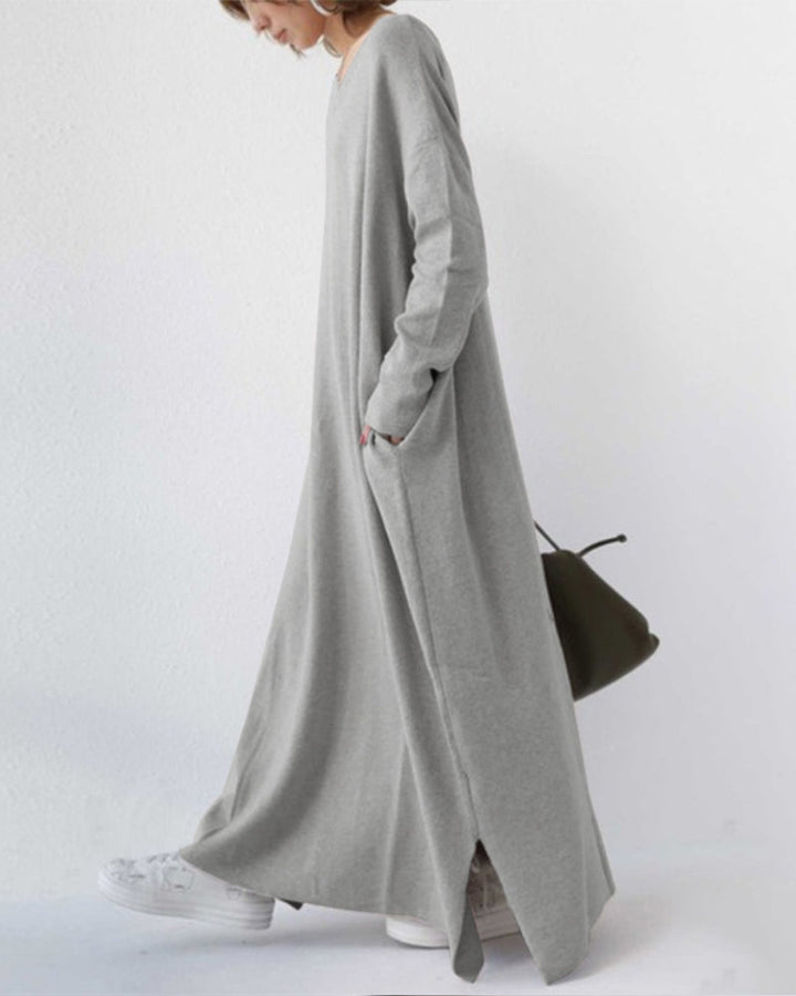 Letnia maxi sukienka z mieszanki bawełny i lnu – Sorella-Szary-S-Trend Polska