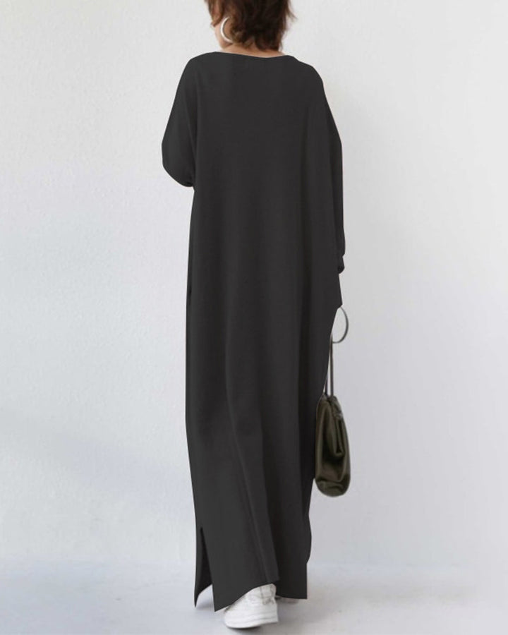 Letnia maxi sukienka z mieszanki bawełny i lnu – Sorella-Szary-S-Trend Polska