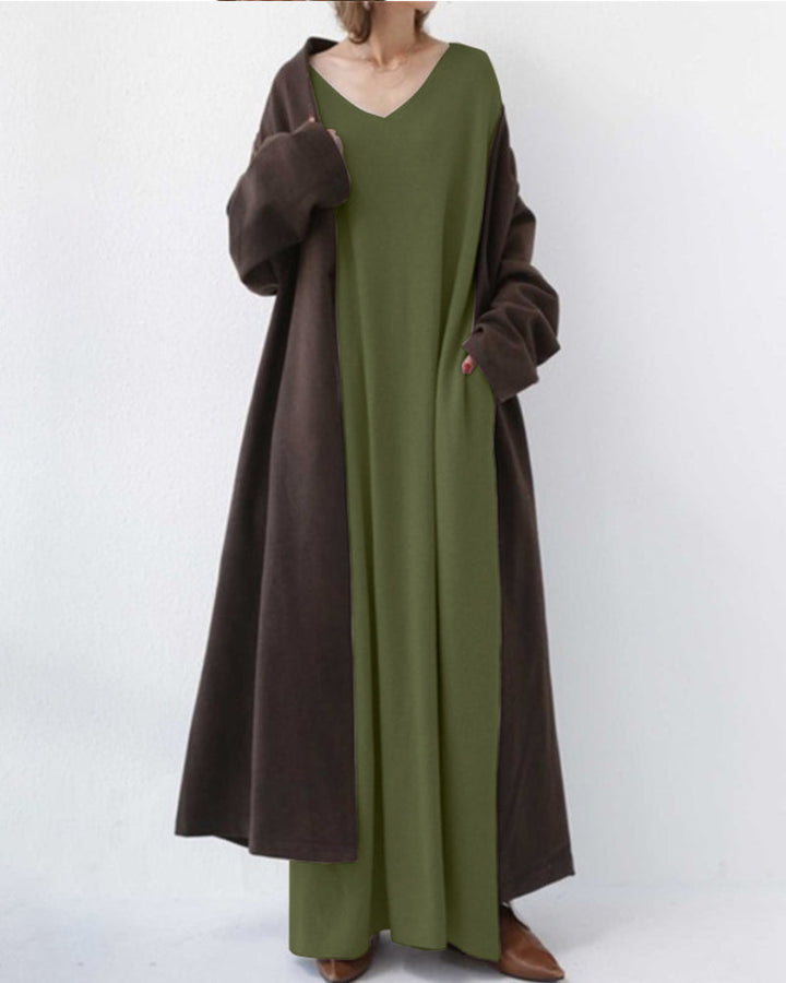 Letnia maxi sukienka z mieszanki bawełny i lnu – Sorella-Szary-S-Trend Polska