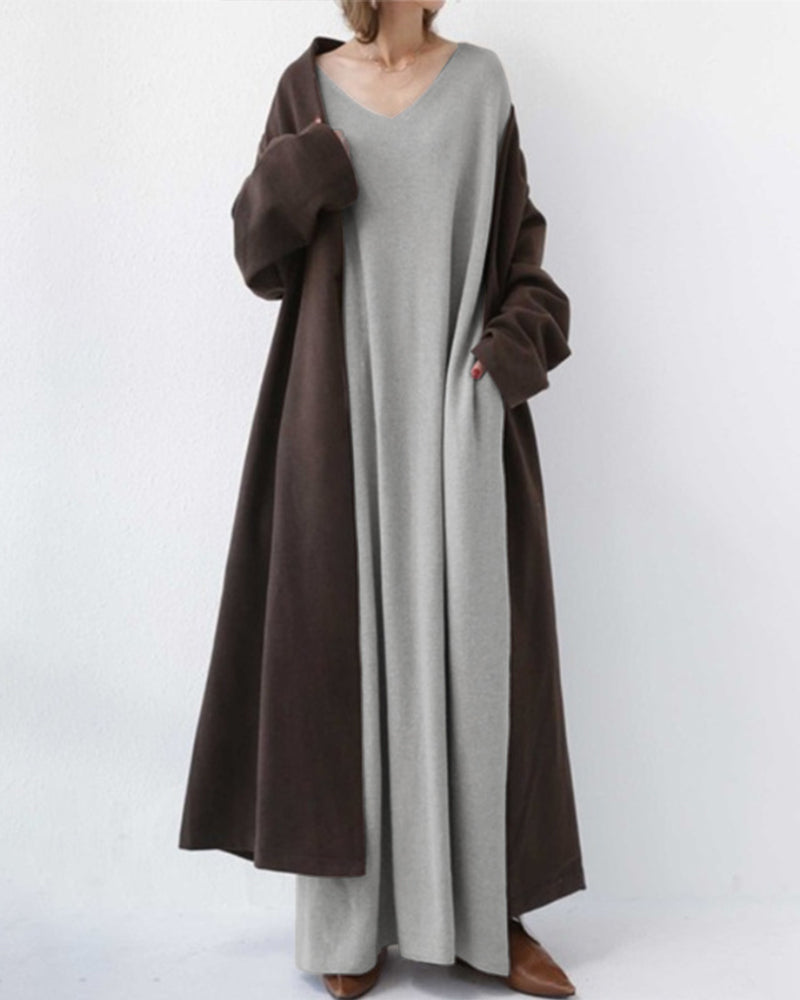 Letnia maxi sukienka z mieszanki bawełny i lnu – Sorella-Szary-S-Trend Polska