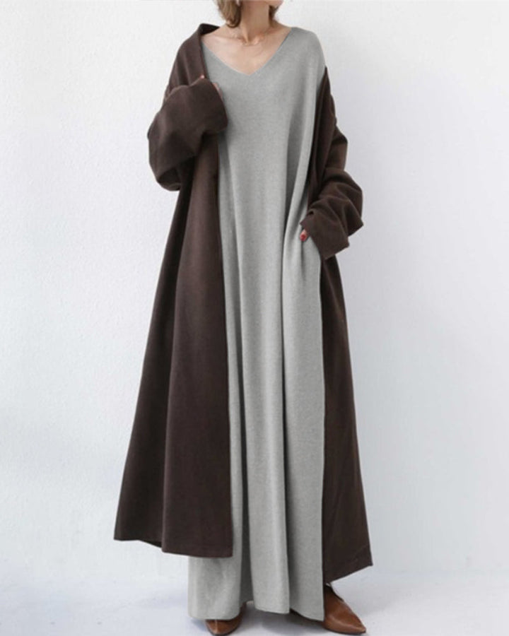Letnia maxi sukienka z mieszanki bawełny i lnu – Sorella-Szary-S-Trend Polska