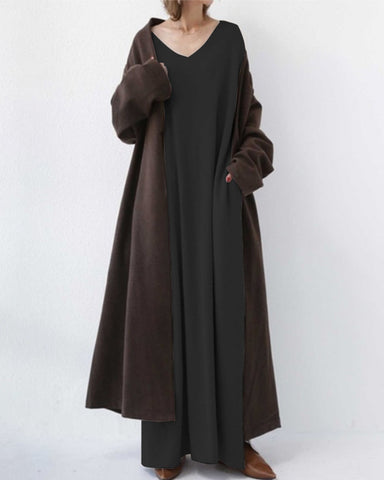 Letnia maxi sukienka z mieszanki bawełny i lnu – Sorella-Szary-S-Trend Polska