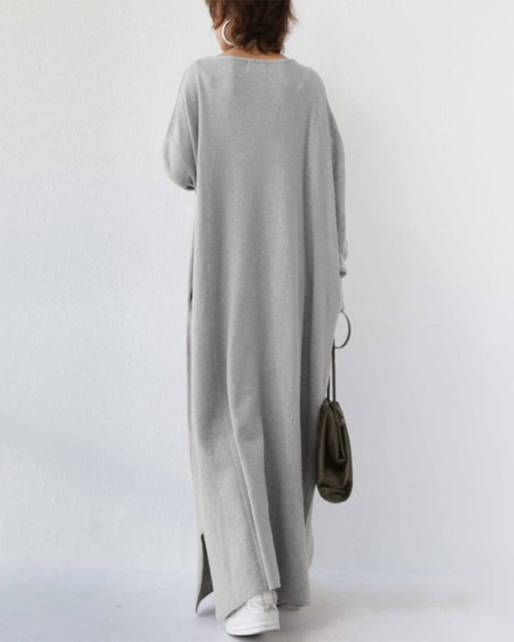 Letnia maxi sukienka z mieszanki bawełny i lnu – Sorella-Szary-S-Trend Polska