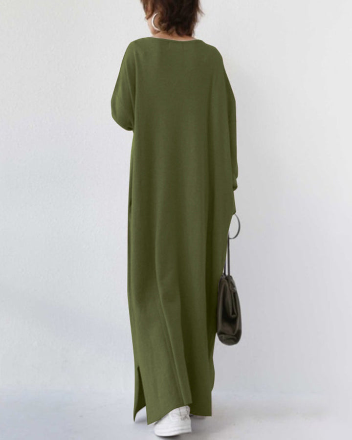 Letnia maxi sukienka z mieszanki bawełny i lnu – Sorella-Szary-S-Trend Polska