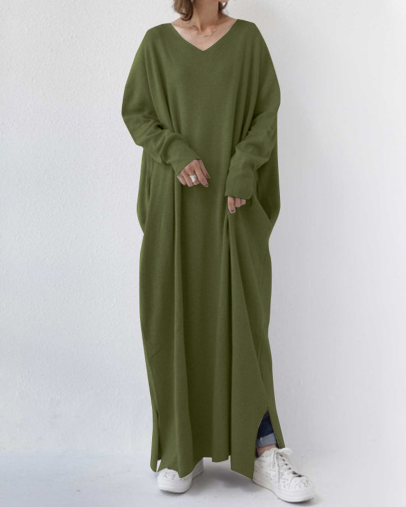 Letnia maxi sukienka z mieszanki bawełny i lnu – Sorella-Zielony-S-Trend Polska