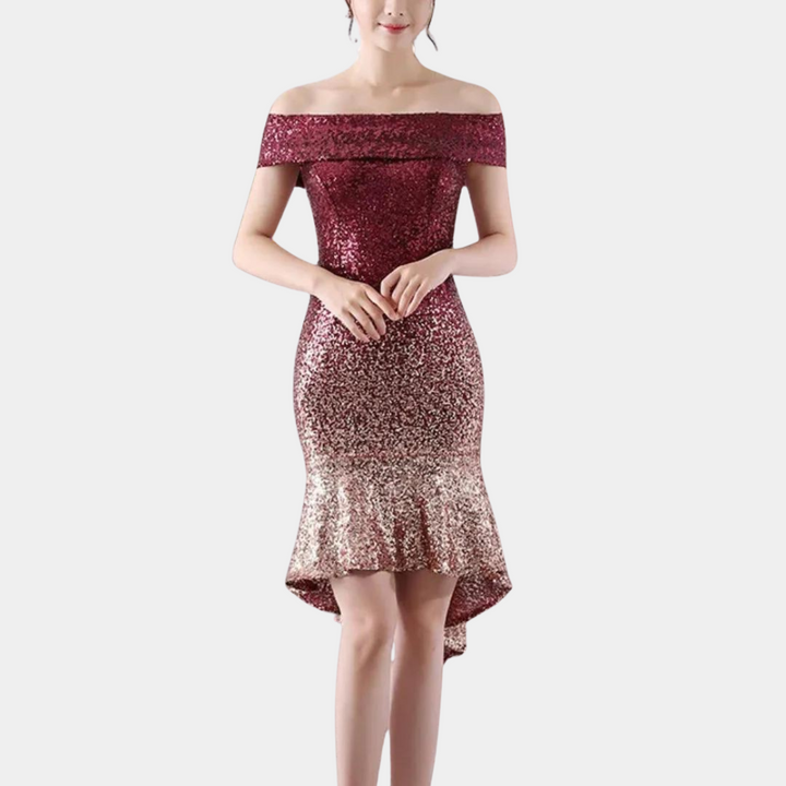 Letnia sukienka z cekinami – Celeste-Bordeaux-S-Trend Polska