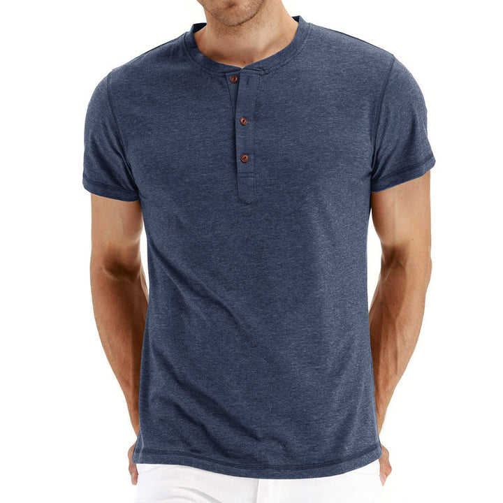 Letnie bawełniane męskie T-shirt – Finn-Ciemnoniebieski-S-Trend Polska