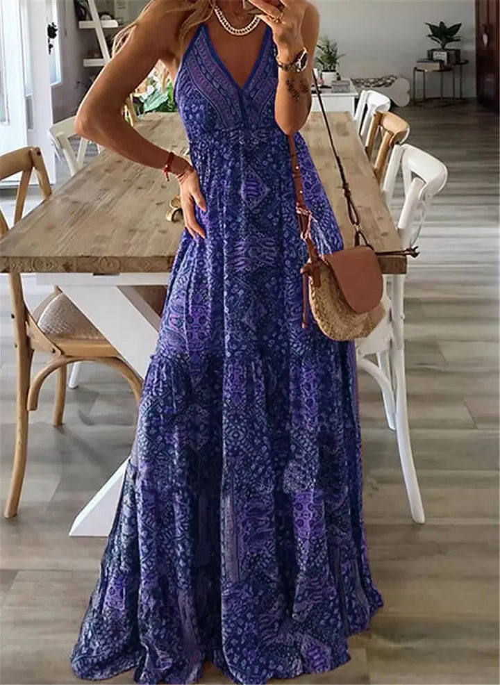Letnie boho maxi sukienka w kwiaty – Isabella-Niebieski-S-Trend Polska