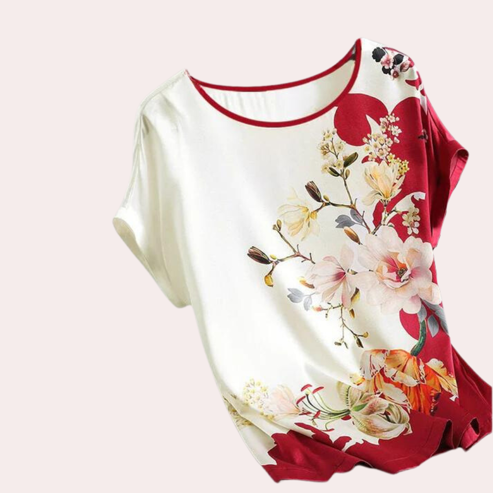 Letnie damskie t-shirt z nadrukiem kwiatowym – Rivka-Czerwony-M-Trend Polska