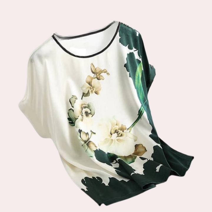 Letnie damskie t-shirt z nadrukiem kwiatowym – Rivka-Zielony-M-Trend Polska